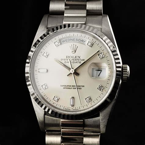 rolex daydate 36mm diamond white gold|Rolex Day-Date white dial.